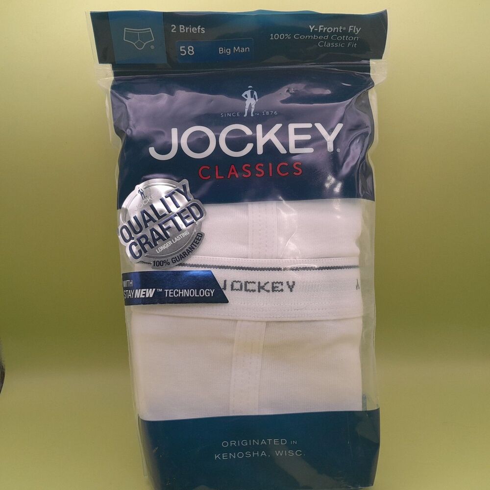 Men’s Sz 58 Big Man Jockey Classics Brief White Underwear 2 Pairs NWT